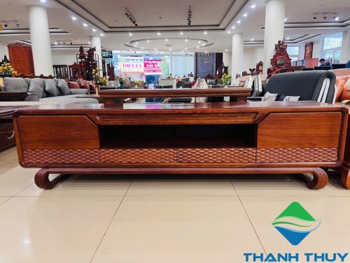 KỆ TI VI GỖ GÕ ĐỎ CHÂN QUỲ KTV001