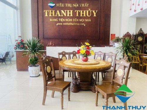 BỘ BÀN ĂN GỖ TỰ NHIÊN  MẶT ĐÁ TRÒN CÓ MÂM XOAY BA-AL207