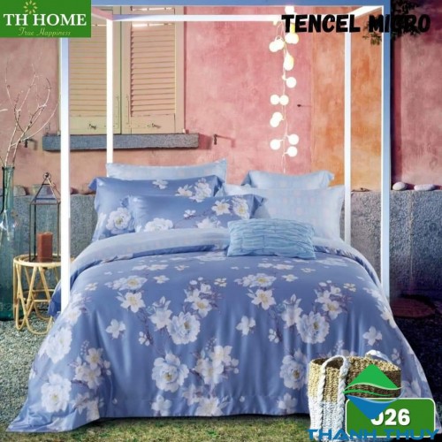 Bộ Chăn Ga Gối TH In Hoa Tencel Microfiber Mát Lạnh CG-026