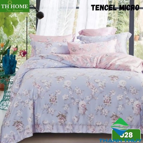 Bộ Chăn Ga Gối TH In Hoa Tencel Microfiber Mát Lạnh CG-026