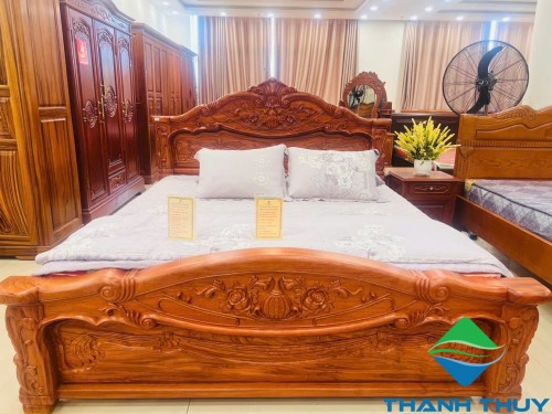 GIƯỜNG GỖ GÕ ĐỎ CHẠM KIỂU NỮ HOÀNG GTN-008