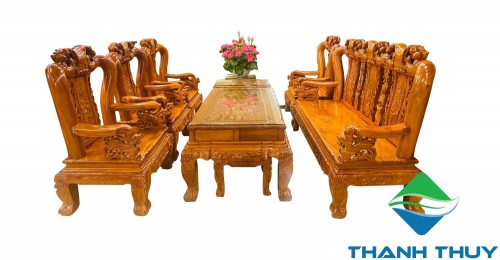 BỘ SALON CHẠM ĐÀO GỖ HƯƠNG ĐÁ MẶT LIỀN  TT - HĐ018
